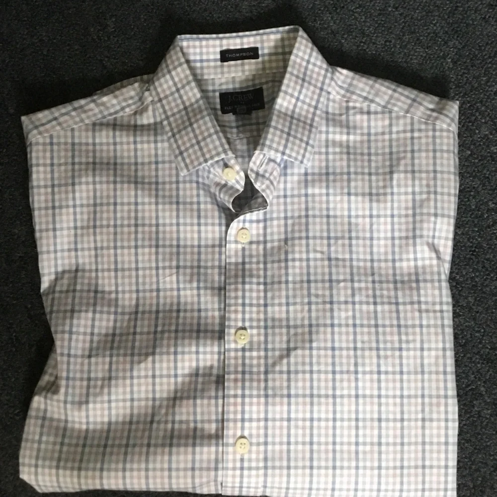 J. Crew Men's Light Blue and Gray Plaid Dress Shirt